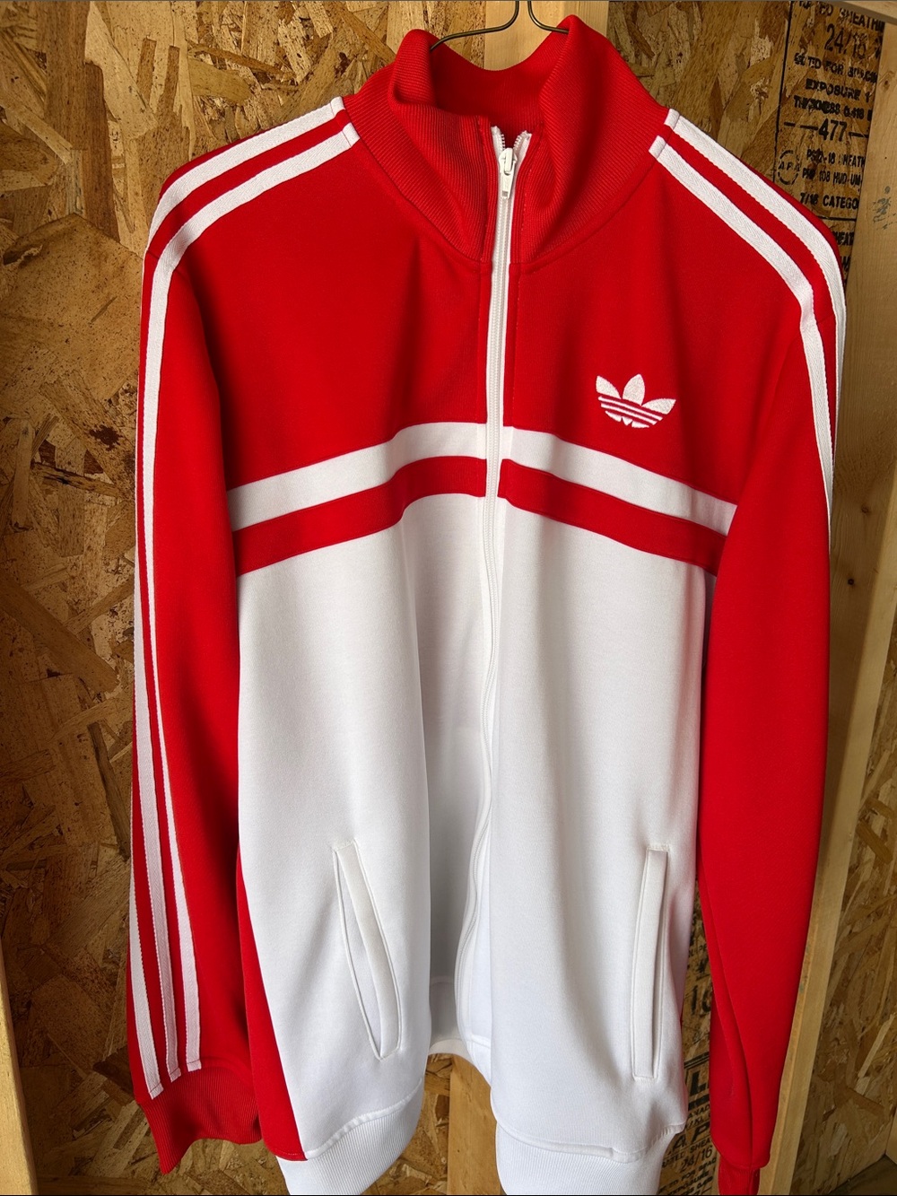 adidas Red and White Retro Trefoil Track Jacket - Picture 2 of 4